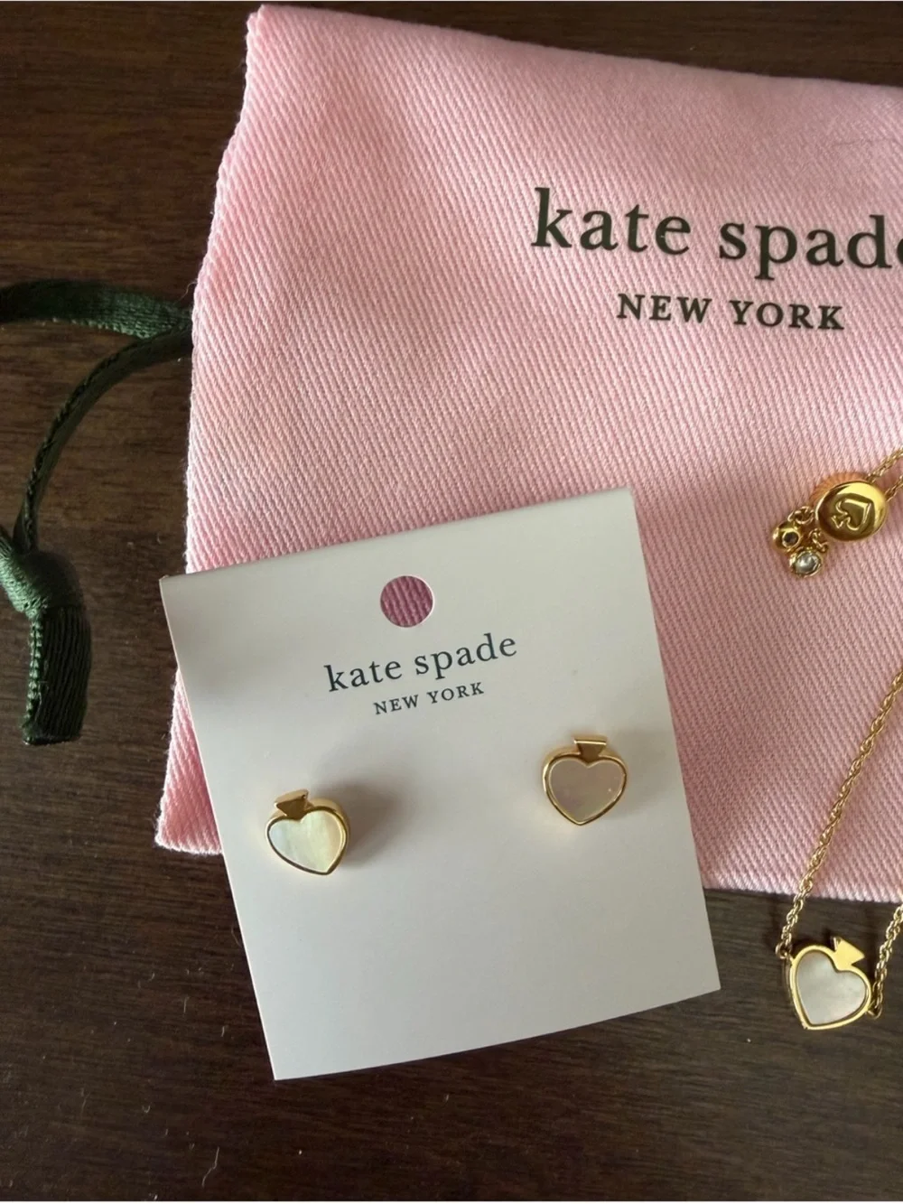 kate spade Gold and Pink Heart Bracelet and Earrings Set